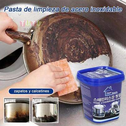 1 bote de pasta de limpieza de acero inoxidable de 400 gramos para el hogar y la cocina, ideal para ollas y vajilla completa. pasta de lavado para ollas aceitosas, ideal para eliminar la suciedad, limpiador de acero inoxidable, pasta de limpieza en polvo removedor de óxido, Para limpiar la suciedad de ollas, sartenes, ollas y utensilios de cocina, limpiador de acero inoxidable, limpieza mágica, eliminador de óxido, pasta de pulido multiusos para aluminio y cromo