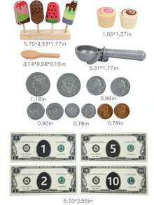 Kids Wooden Pretend Play Mini Ice Cream Maker & Stall, Role Play Kitchen Toys For Boys And Girls