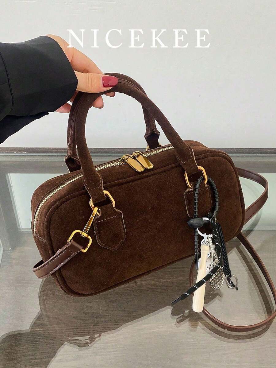 Túi Boston đa năng phong cách retro chất lượng cao, mặt dây chuyền tinh tế, túi vuông nhỏ dung tích lớn, túi đeo chéo màu trơn mờ độc đáo, phù hợp cho hẹn hò, đi làm, mua sắm và công sở.