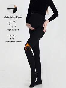 1 Stück schwarze thermisch gefütterte einfarbige Umstandsstrumpfhose mit verstellbarem Bund, hautfreundlich, für den täglichen Gebrauch, Herbst/Winter