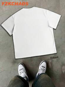 Y2KCHAOS Retro Streetwear Graphic Tee With Bold Leopard Print And Rhude-Style Typography, Oversized Fit For Urban Fashion Lovers, Perfect For Youth And -Setting Individuals Seeking Edgy Statement Wear, Vintage Style (220 Pure Cotton T-Shirt) Manfinity - 白色 - 查看 4