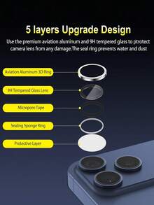 3片装相机镜头保护膜，兼容 17 Pro Max/17 Pro - 安装简便，分离式超薄钢化玻璃，铝合金边框，兼容手机壳，蓝色 - 藏蓝色 - 查看 5