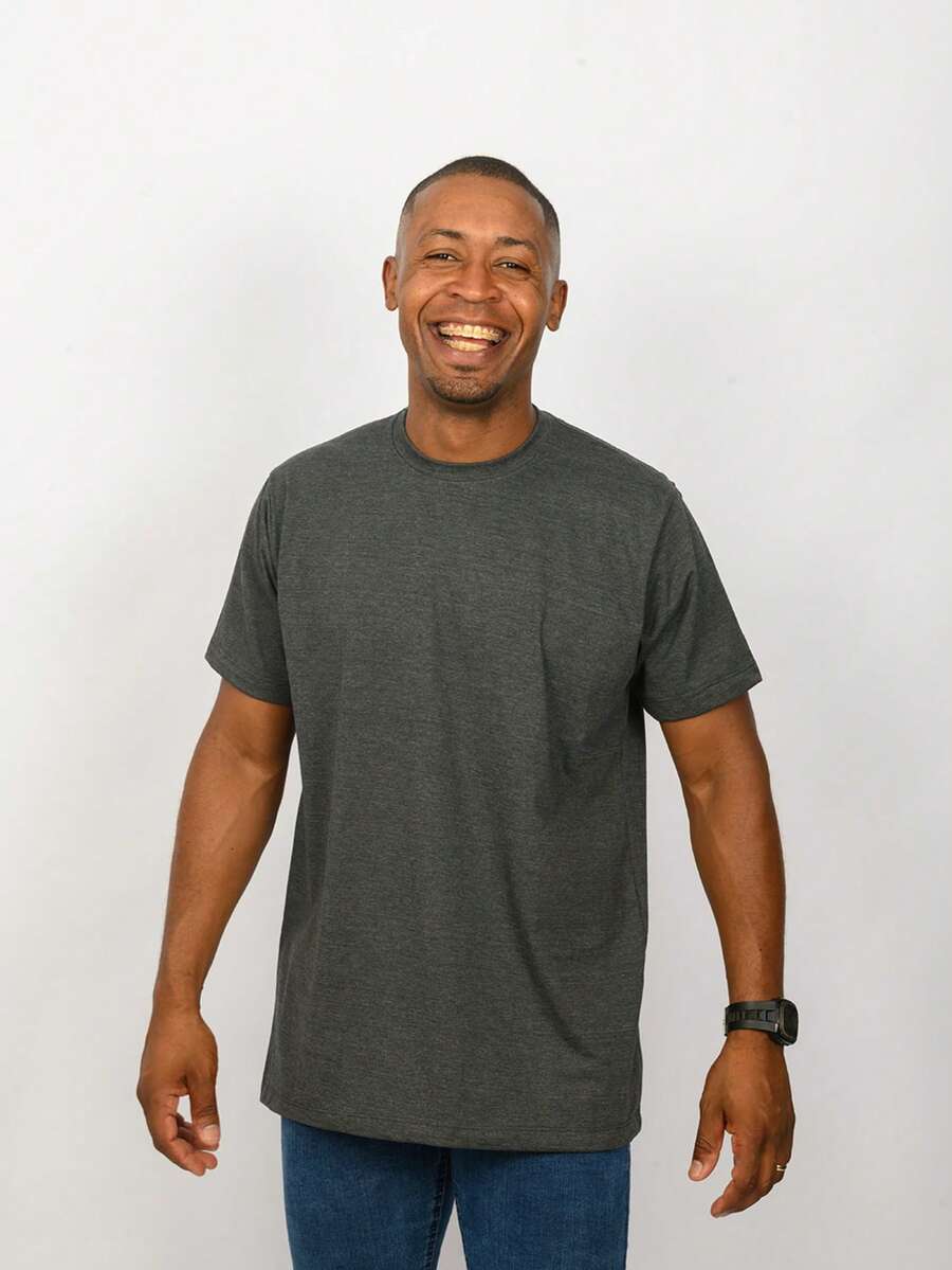 Camisa Masculina Gola Redonda Clássica Confortável - Preto Vintage - Visão 1