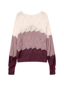 Women's Casual Colorblock V-Neck Sweater, Autumn/Winter Vacation - Burgundy - View 5