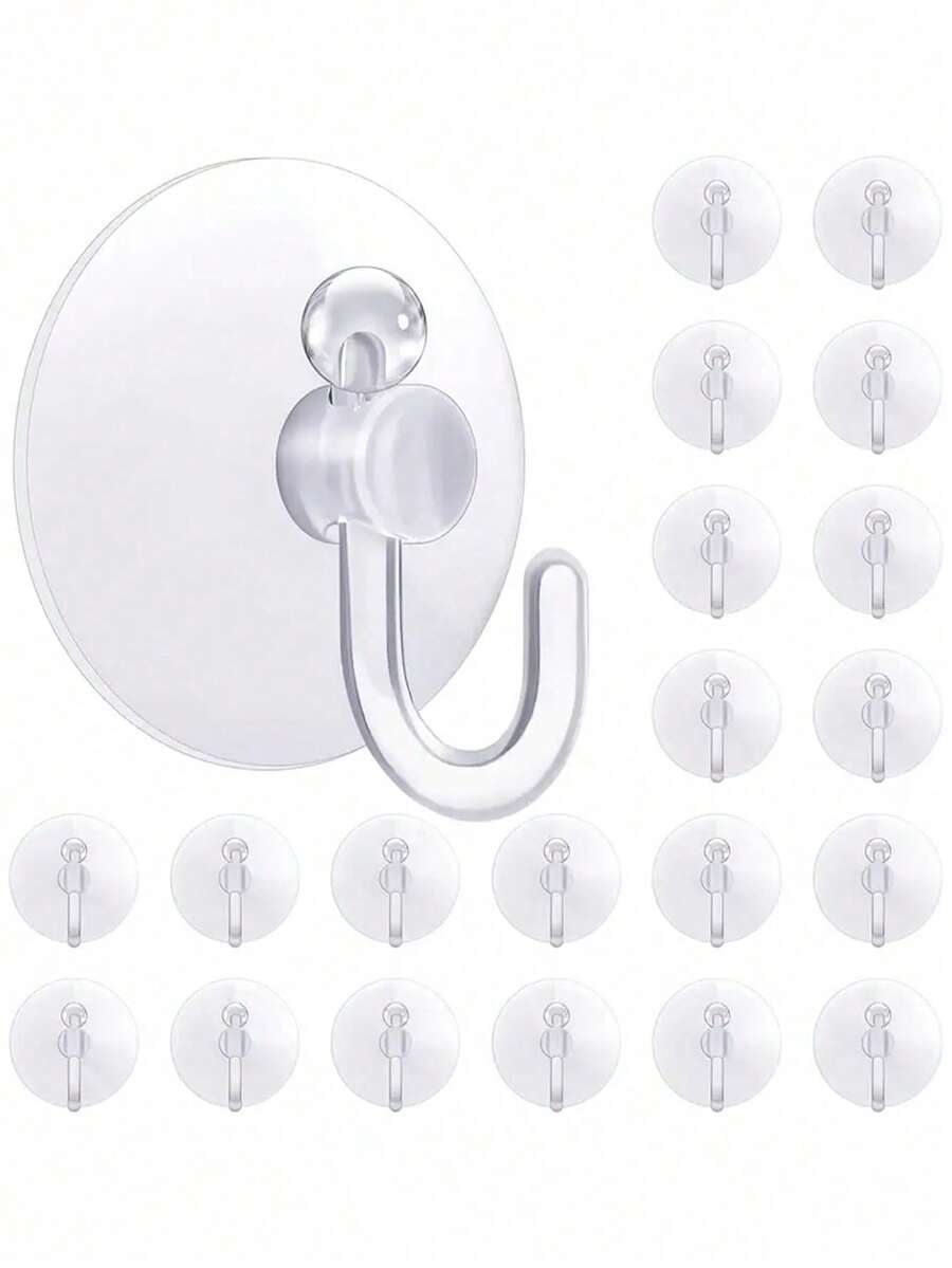 10 (5cm) Transparent Suction Cup Hooks, Strong Suction Cup Holder, Plastic Hooks, Silicone Material, Easy To Install, Suitable For Kitchen, Bedroom, Bathroom, Living Room, Store Glass, Windows, And Smooth Walls. Car Window Hooks. Store And Hang Small Items. - Clear - View 1