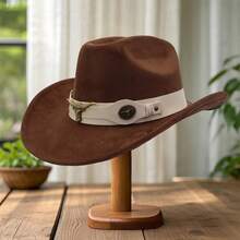 Sombreros vaqueros retro de ala ancha estilo fedora para mujer y hombre - marrón café - Ver 5