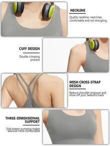 Blueplus 1pc Women's  Yoga Tank Tops Breathable Sports Bra With Shockproof And Gathered Function Giving You A Beautiful Back Shape  Yoga Underwear  Workout Tank Gym Top - 犀牛灰 - 查看 6