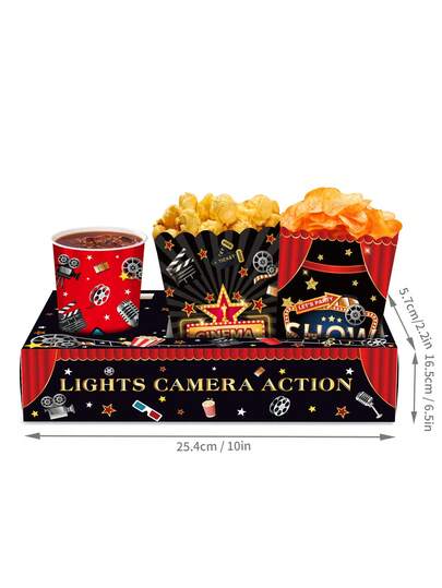 1/6/12pcs Disposable Movie Night Theme Snack Trays, Popcorn Food Drink Holder, Movie Night Snack Trays Boxes With Paper Food Trays For Cinema Movie Birthday Party, Movie Night Party Supplies, Home Food Tray Kitchen Decor