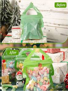 15pcs Christmas Tree Christmas Gift Bags With Reusable Seals, Uniquely Shaped Christmas Gift Bags With Handles, Christmas Snack Bags, Candy Cookie Chocolate Goodie Bags, Christmas Packaging Bags Suitable For Holiday Parties And Decorating Little Gifts. ...
