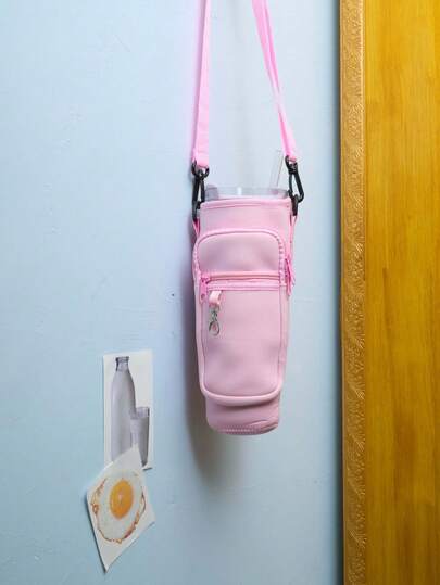 Joivida 1 件装水瓶袋，带手机袋，适用于 40/30 盎司玻璃杯，带手柄，带可调节肩带，钥匙钩，适合徒步旅行露营运动水瓶套隔热袋斜挎包