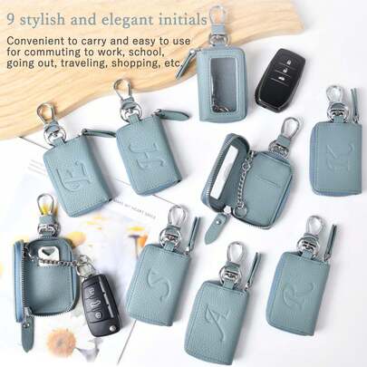 Universal Car Smart Key Fob Case Remote Control Holder PU Leather Car Key Chain Ring Bag Unisex, Personalized Gift With Name Initial