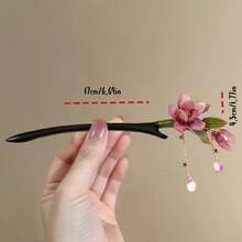 1 Piece Chinese Ink Floral Hairpin, Hand-Painted Cherry Blossom Embellishment - Elegant Retro Wedding, Ball, Daily Hair Accessory Lightweight Durable Women's Hair Clip, No Power Required, Gold Chain Hand-Painted Floral Design, Traditional Chinese Style, Suitable For Special Occasions And Daily Wear - 花想容 - 查看 3