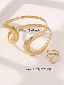 1 Set Geometric Hollow Women Rings & Bracelet Set - Gold - View 2