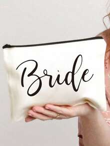 新娘印花拉链化妆包，单身派对婚礼旅行洗漱收纳包，便携式化妆包，多功能包，旅行化妆包，字母图案拉链收纳包，拉链手提包，时尚多功能化妆包，妈妈化妆包，情人节礼物，女士趣味字母图案印花礼物，女士化妆包，可爱生日友情礼物，送女友的礼物，新娘纪念品 - 白色 - 查看 10