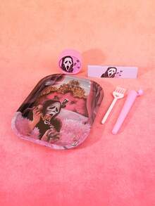 5 Pieces Of Pink Death Style Smoking Set, 1 Small Brush, 1 Storage Tube, 1 Plastic Grinder, 1 Pink Cigarette Paper, 1 180 * 140mm Storage Tray, Exquisite Smoking Gift, Storage Tool.