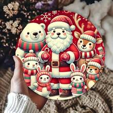 1pc 7.87 Inch Round Aluminum Metal Plaque - Rustic Christmas Santa & Animal Holiday Decorative Sign With Snowflakes, Holly & Reindeer, Matte Finish, Pre-Drilled Holes For Easy Hanging, No Electricity Needed For Indoor/Outdoor Home, Farmhouse, Store, Garden, 2D Flat Home Decor Christmas Decorations Room Decor