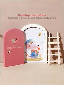 儿童房装饰、女孩卧室配件、婴儿房装饰、木制卡通仙女门、迷你梯子装饰、仙女门挂饰、彩色爱心仙女门、家居装饰、拍照道具、圣诞节、万圣节、生日礼物、万圣节、圣诞节活动及派对用品 - 粉色 - 查看 4