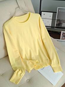 GIGOGOU Suéter básico cálido de punto para mujer de talla grande 1XL-4XL, manga larga, ropa de otoño e invierno - Amarillo - Ver 1