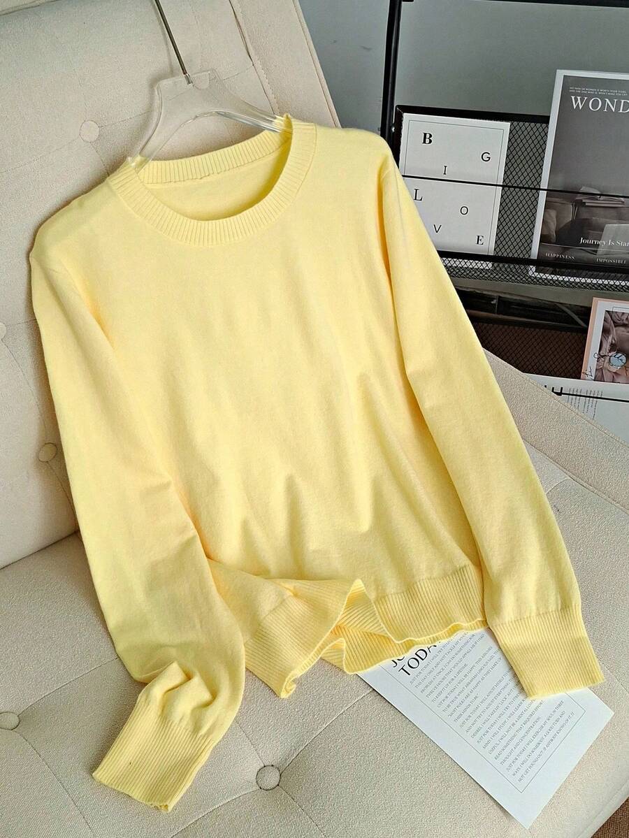 GIGOGOU Suéter básico cálido de punto para mujer de talla grande 1XL-4XL, manga larga, ropa de otoño e invierno - Amarillo - Ver 1
