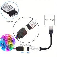 1 pieza Tira de luz LED RGB de 1 metro con controlador mini, crea efectos multicolor, compatible con portátiles y varios dispositivos electrónicos, adecuado para dormitorio, fiesta, decoración del hogar, iluminación trasera de TV, decoración navideña y festiva - Botón 3 - Ver 5
