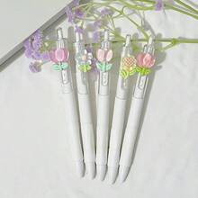 6pcs/Set Floral Design Ballpoint Pens, 0.5mm Black Ink Refill, High Quality Retractable Pens, Cute Stationery Gift For Students, Girls, Back To School Supplies