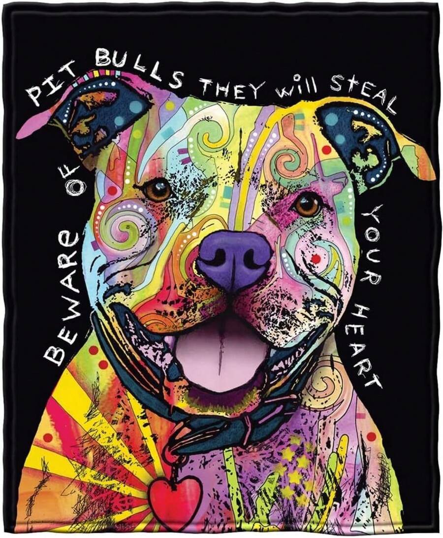 Dawhud Direct 75x90-Inch Pit Bull Blanket - Dean Russo Pitbull Throw Blanket For Adults And - Soft And Cozy For Bed, Couch, Or Travel - Thoughtful Gifts For Women And Dog Lovers, Compact Flannel Throw – Soft, Durable For Travel & Movie Nights - 彩色 - 查看 1