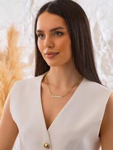 1Pc Personalized Stainless Steel Name Necklace With Cuban Chain,Minimalist Name Necklace,Daily Custom Text Necklace Ornaments For Her,Anniversary Gift, Birthday Gift, Christmas Gift