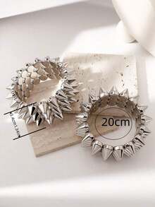 2pcs Punk Style ABS Plastic Rivet Bracelet Couples Set, Women Silver Personalized Rivet Bangle, Suitable For Daily Wear, Party, Music Festival - Bạc - Xem 2