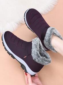 Vinter Nya Plysch Förtjockade Varma Casual Bekväma Slitstarka Halkfria Stövlar För Medelålders & Äldre Damer - Blåröd - Visa 5