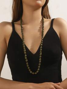 1 pieza Collar largo de dos capas hecho a mano con cuentas de turquesa estilo bohemio vintage, regalo y uso diario