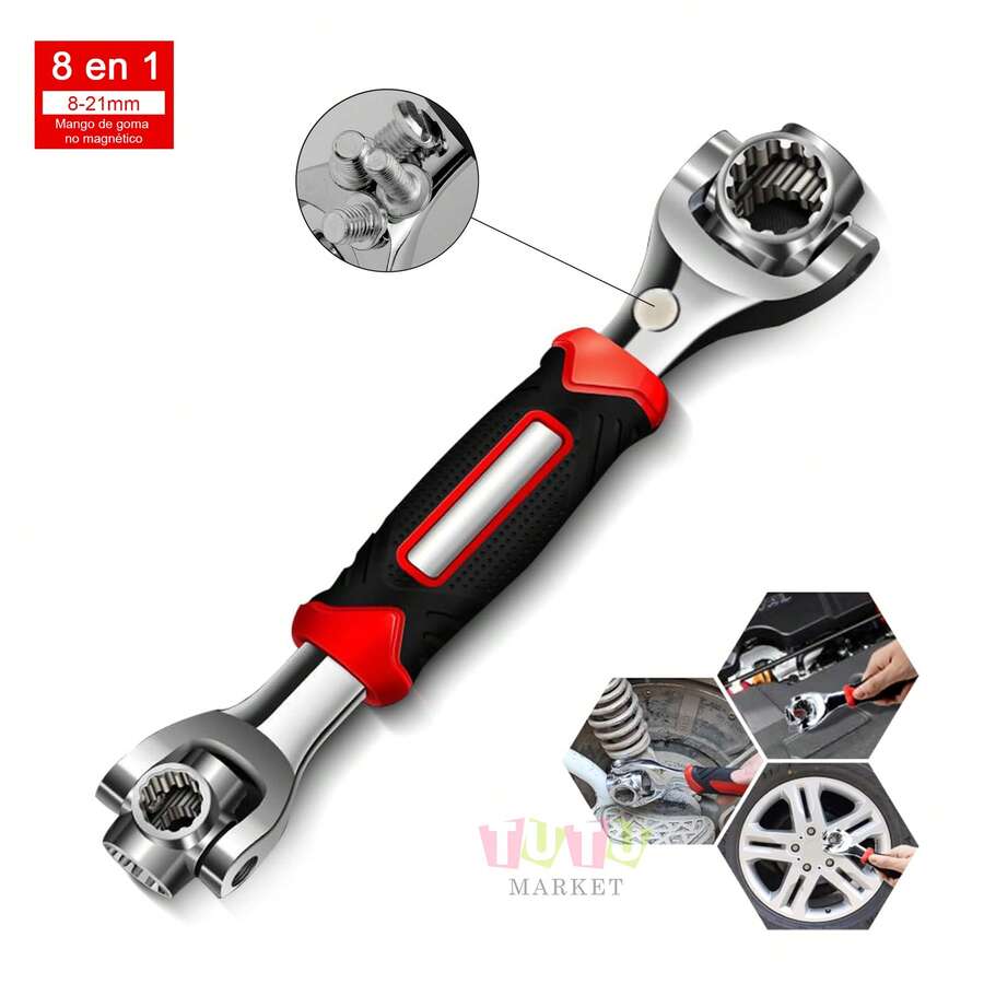 1pc Juego de llaves de vaso multifuncional de 52 en 1 - Mango antideslizante de 8-19 mm y diseño de hueso giratorio - Llave universal, Llave Universal con Cabezal Giratorio de 360 Grados, Adecuada para Reparación de Automóviles en el Hogar