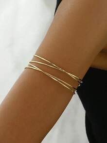 1pc Women's Elegant Hollow Criss-Cross Multi-Layer Adjustable Arm Bracelet, Minimalist Luxury Accessory - Multicolor - View 1