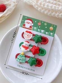 3pcs Christmas Cute Cartoon Hair Clip Combination Sweet Girl Holiday Dress Up Bangs Broken Hair Edge Clip Hair Accessories, Claw Clips