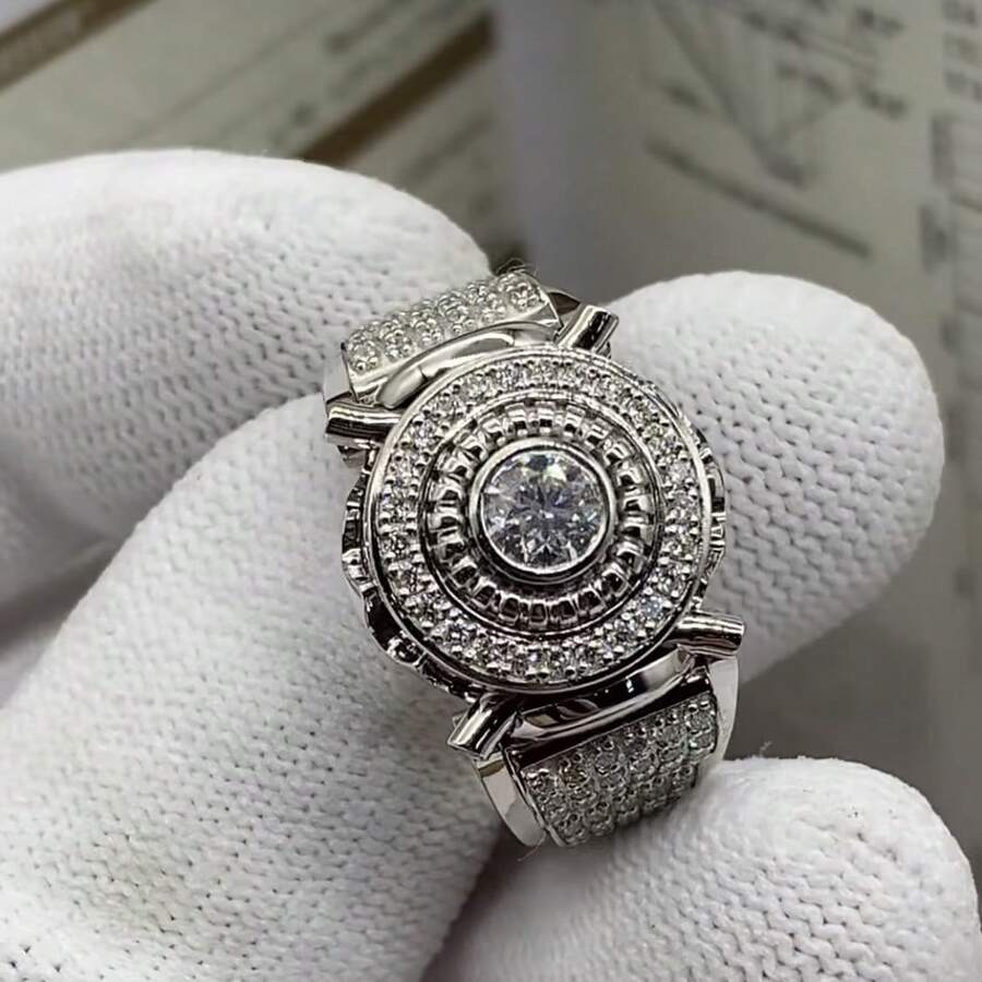 1PC Luxury Men's Fashion Zirconia Ring Wedding Band Engagement Party Casual Accessories Father's Day Birthday Christmas Gift Men's Luxury Jewelry US 6-13# - Bạc - Xem 1