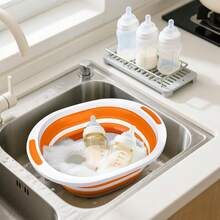 Collapsible BBQ Prep Tub With Lid 7.5L Bottle Wash Basin With Drain Plug Chopping Board Colander For Kitchen Portable Camping Sink Dish Basin Folding Dish Pan Storage Basket Picnic BBQ Accessories - 無蓋 - 查看 2