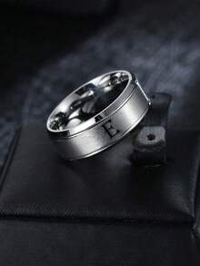 1pc Men's Fashion Stainless Steel Frosted Step Classic Ring - Silver - View 28
