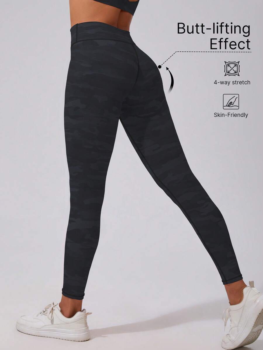 1pc Women's High Waist Butt Lifting Leggings, Tight Fit Workout Pants, Joggers, Cycling Tights, Activewear, Camouflage, High Elasticity, Soft Breathable, Moisture Wicking, Suitable For Gym Fitness, Yoga, Pilates, Outdoor, Casual, Sports, Running, Jogging, Exercise, Cycling, Tennis, Badminton, Soccer, Golf