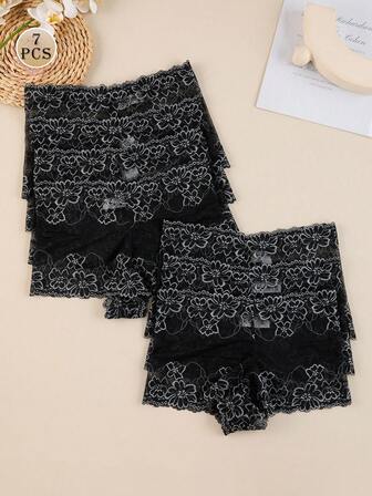 7条装蕾丝边黑白女式三角裤，性感舒适贴身女士内裤