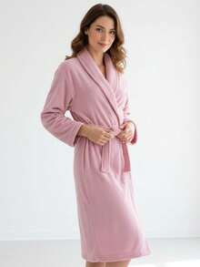 Soft Fleece Bathrobe With Bow, Size M And L - Hoa hồng - Xem 1
