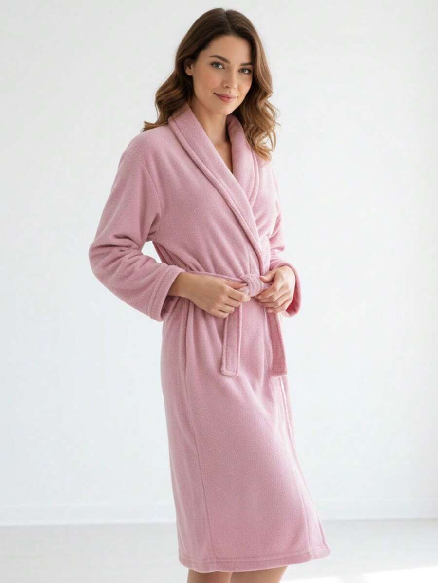 Soft Fleece Bathrobe With Bow, Size M And L - Hoa hồng - Xem 1