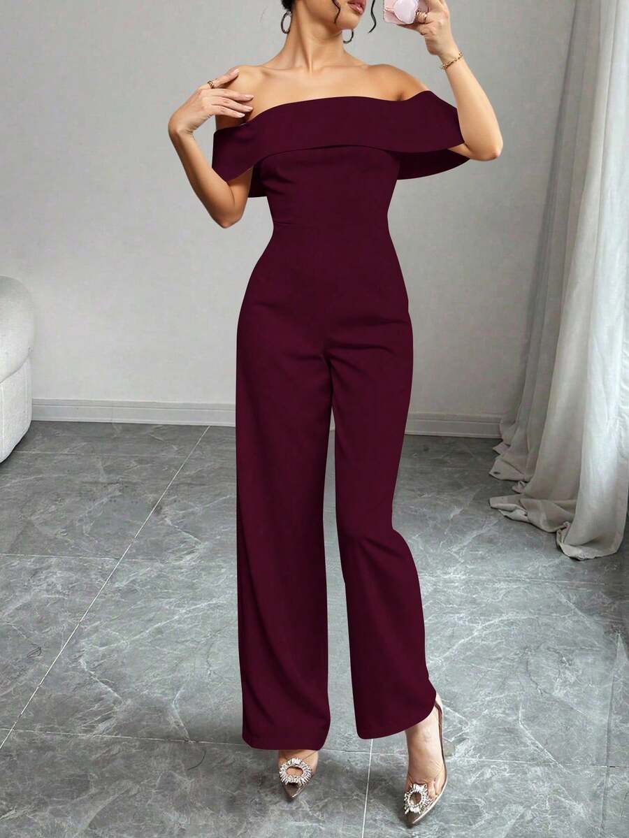 Mono para mujer sexy elegante tela sencilla ajustado escote bardot sin mangas primavera verano fiesta y noche - Rojo violeta - Ver 1