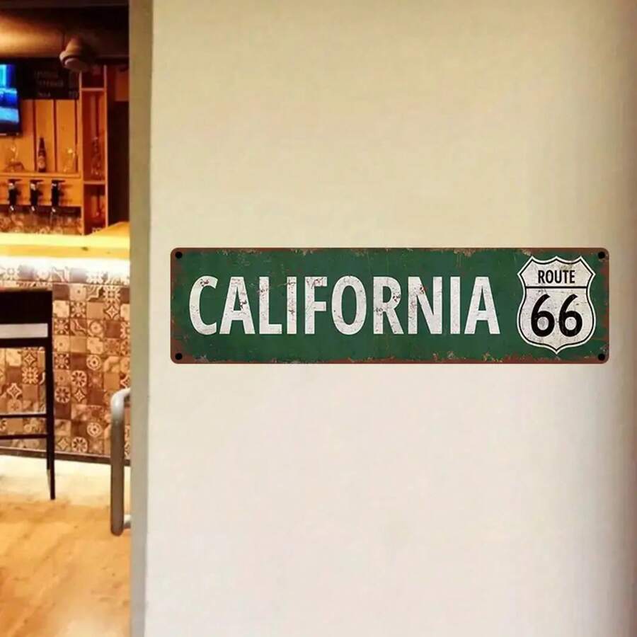 Vintage 'California' Metal Sign - 16x4 Inches Route 66 Vintage Wall Art, Suitable Home, Bar, Cafe, Or Restaurant Decoration - Classic Green Distressed Design, Bar Wall Art|Vintage Route 66|Metal Iron Plate