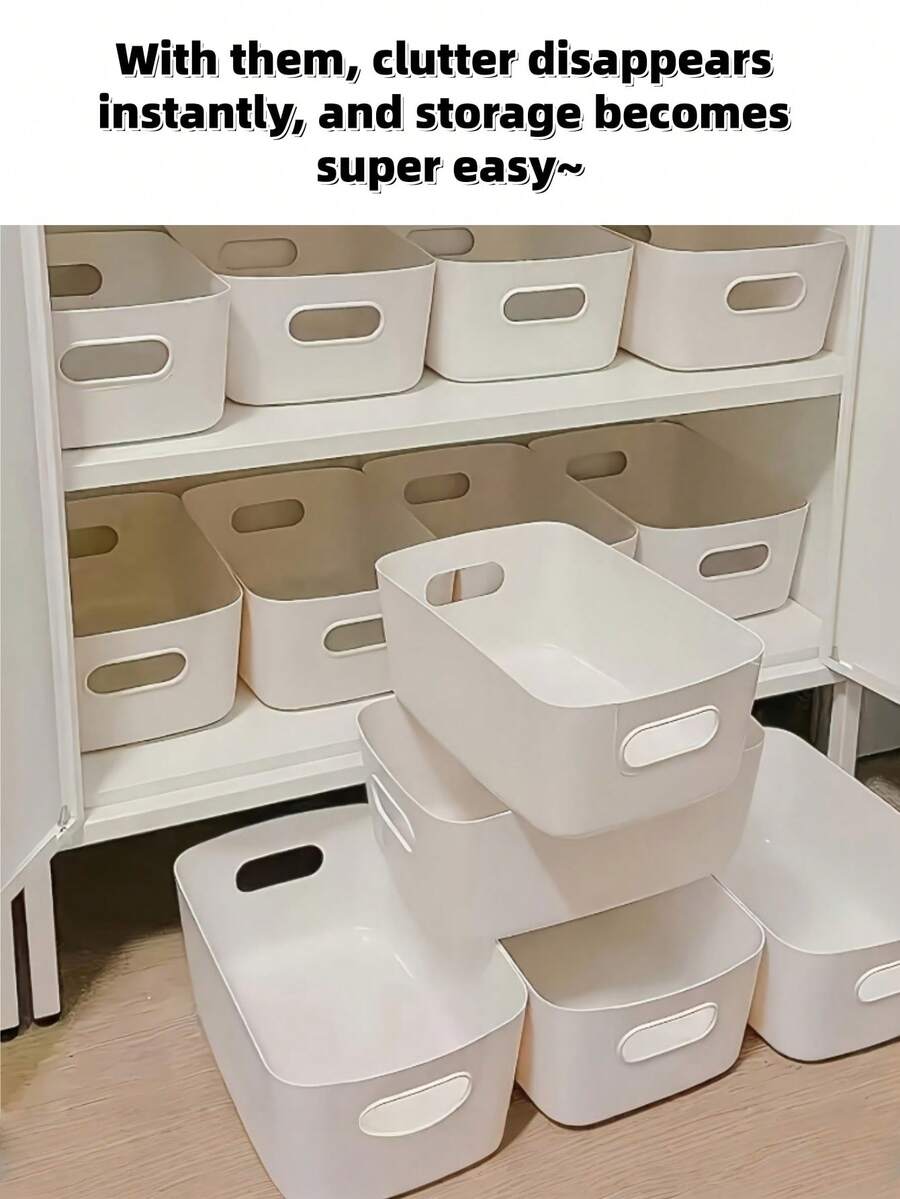1 pièce de boîte de rangement blanche minimaliste avec des lignes lisses et une forme carrée nette, dotée d'une conception de poignée intégrée très conviviale. Fabriquée en plastique de haute qualité, elle est robuste et facile à nettoyer. Qu'il s'agisse de petits articles de beauté dans la chambre ou de bouteilles et bocaux d'assaisonnement dans la cuisine