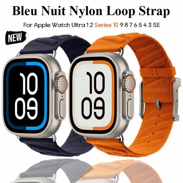 En Mer Bleu Nuit Pulseira de Nylon para Esportes ao Ar Livre Compatível com Apple Watch Pulseira de Tecido 44mm 45mm 49mm 46mm 40mm 41mm 38mm 42mm Fivela H de Nylon para I Watch Ultra 2 Pulseira de Malha Ajustável em Formato de H Compatível com as Séries 10 9 8 7 6 5 4 3 2 1 SE Pulseira S10 S9 S8 S7 S6 S5 S3 S2 S1 Adequado para Mulheres e Homens Pulseira de Nylon Avançado com Padrão de Onda de Fábrica