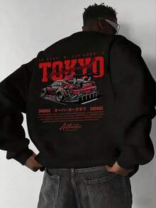 Motocore Racing Men's Casual Loose Fit Round Neck Long Sleeve Sweatshirt With Slogan Print, Autumn/Winter