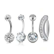 14g Stainless Steel Women's Navel Ring With Sparkling Cubic Zirconia, Curved Belly Button Rings Body Piercing Jewelry