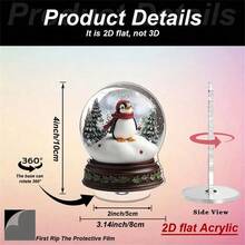 2D Flat, 1pc Rotating Acrylic Snow Globe Desktop Decoration, 2D Flat Christmas Winter Scene With Penguin In Red Scarf & Hat, Snow-Covered Trees & Holly Berries, Indoor/Outdoor Tabletop Decoration, Durable Holiday Decor For Cozy Winter Atmosphere, Festive Home & Garden Ornament - Multicolor - View 4