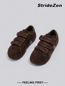 Solid Color Sports Hook And Loop Sneakers, Outdoor Spring/Autumn