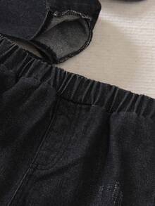 2-5 岁幼儿男童时尚黑色牛仔套装，包括长袖休闲纽扣领衬衫和直筒牛仔裤，春秋季 - 黑色 - 查看 6