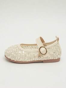 “2025 畅销新品：1 双 3-8 岁女童鞋，压花蕾丝亮片 + 金属水钻扣网眼材质防圆头玛丽珍鞋，平底法式公主风儿童正装鞋，圣诞派对/花童装/居家/学校！”